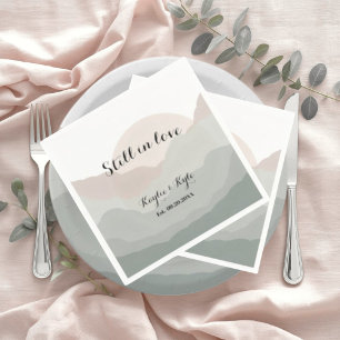 Script Boho Watercolor Mountain Anniversary Napkins