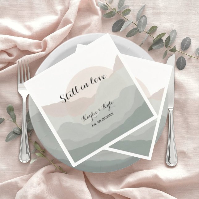 Script Boho Watercolor Mountain Anniversary  Napkins (Creator Uploaded)