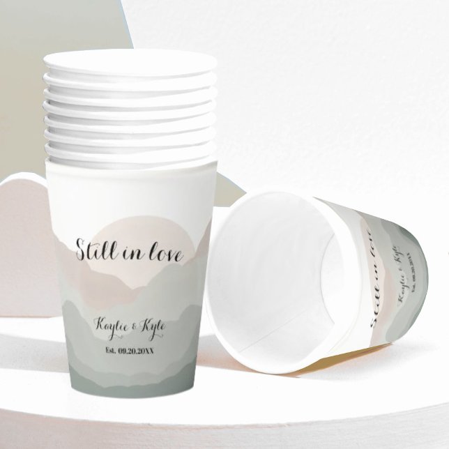 Script Boho Watercolor Mountain Anniversary Paper Cups (Creator Uploaded)