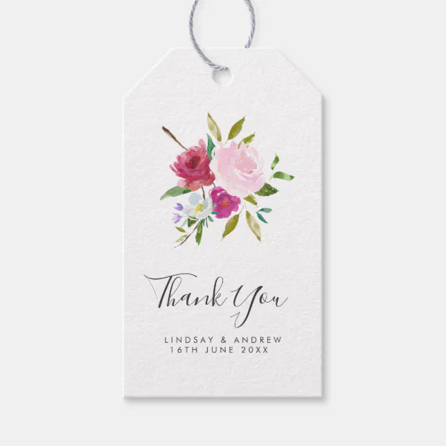Script Bold Pink Floral Wedding Thank You Favor Gift Tags | Zazzle