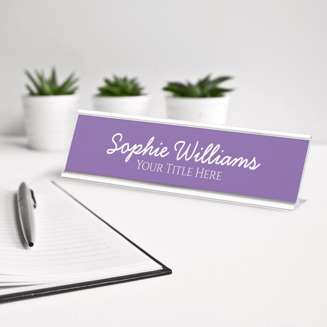 Script Bold White Fonts on Purple Desk Name Plate (Creator Uploaded)