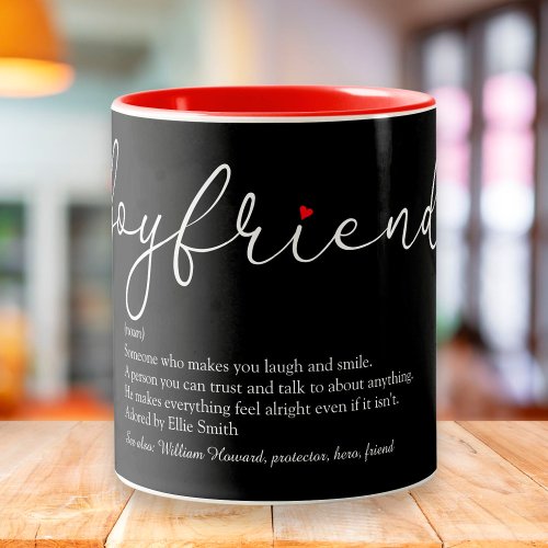 Script Boyfriend Definition Red Love Heart Two_Tone Coffee Mug