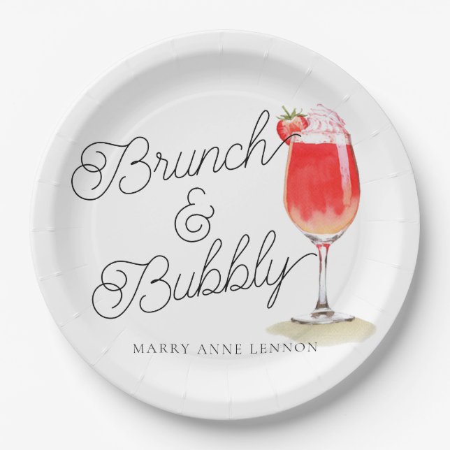 Script Bridal Shower Bubbly Cocktail Party Paper Plates (Front)