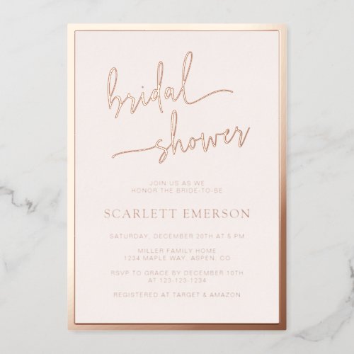 Script Bridal Shower Rose Gold Foil Invitation