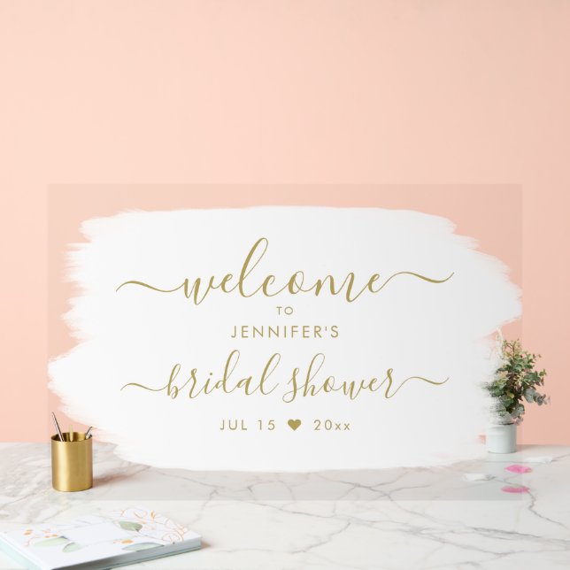 Script Bridal Shower Welcome Gold Paint White Acrylic Sign (Wedding)
