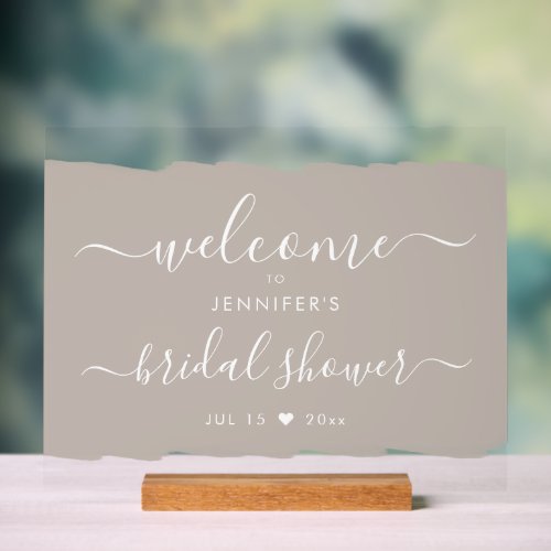 Script Bridal Shower Welcome Paint Beige Acrylic Sign