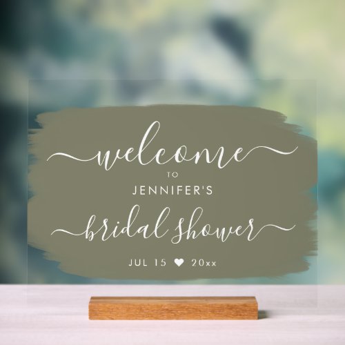 Script Bridal Shower Welcome Paint Sage Acrylic Sign