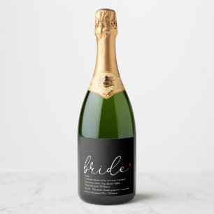 Script Bride Definition Bridal Shower Black Red Sparkling Wine Label