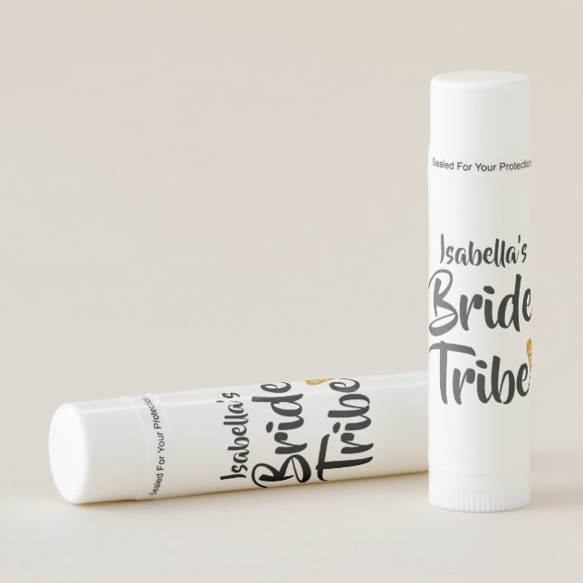 Script Bride Tribe Gold Date Love Heart Lip Balm (Front)