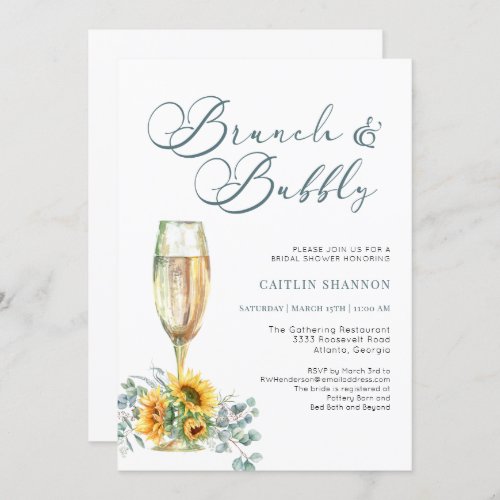 Script Brunch and Bubbly Sunflower Bridal Shower  Invitation