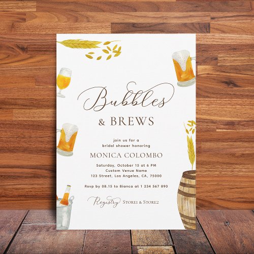 Script Bubbles  Brews Beer Theme Bridal Shower Invitation