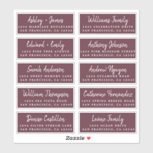 Script Burgundy Wedding Guest Address Labels