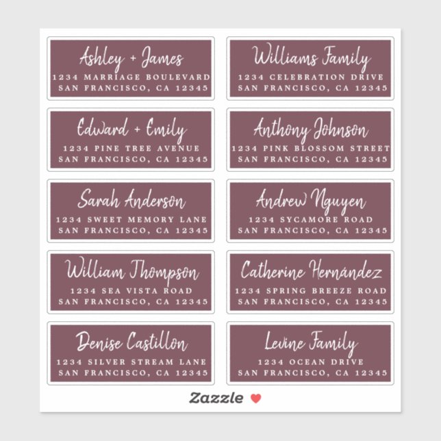 Script Burgundy Wedding Guest Address Labels (Sheet)
