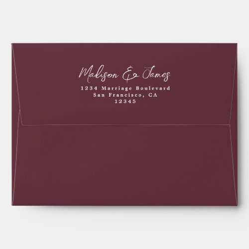 Script Burgundy Wedding Return Address Envelope