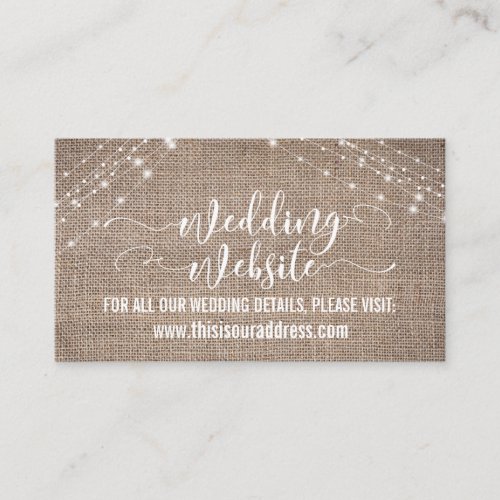 Script Burlap  Light Strings Wedding Website Enclosure Card