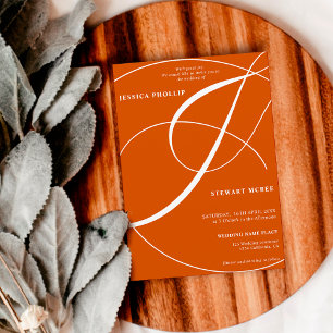 Script burnt orange photo calligraphy wedding invitation