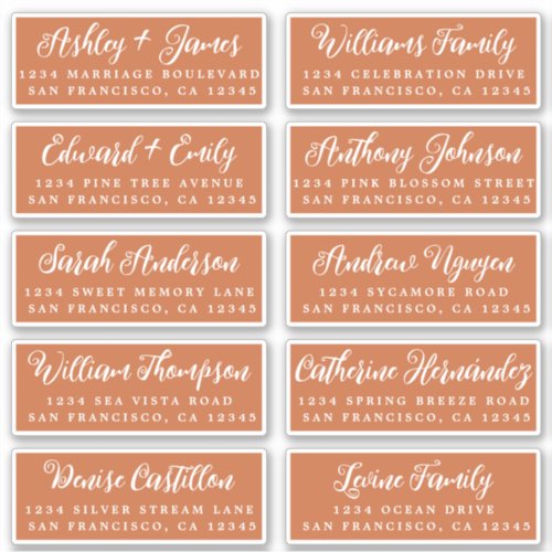 Script Burnt Orange Wedding Guest Address Labels