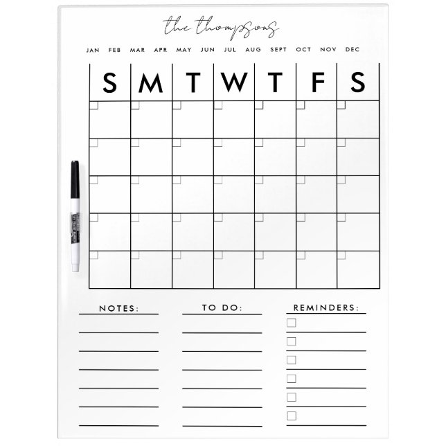 Script Calendar Planner Minimalist Monthly Weekly Dry Erase Board (Front)