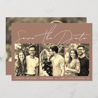 Script calligraphy 3 sepia photo collage mocha  save the date