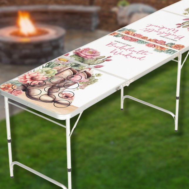 Script Calligraphy Beirut Rustic Beer Pong Table (Last Rodeo Weekend Pink Cowgirl Bachelorette Party Beer Pong Table)