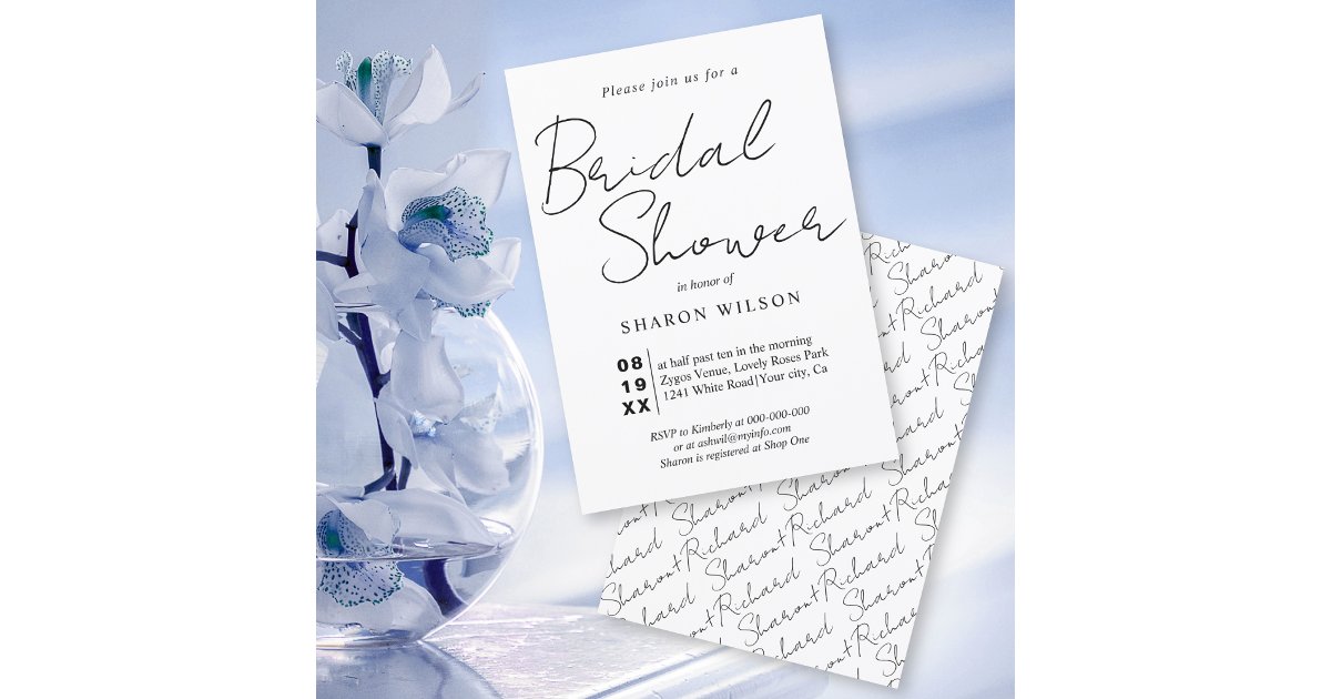 Script calligraphy black and white Bridal shower Invitation | Zazzle