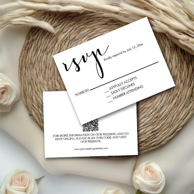 Script Calligraphy Black and White  RSVP Card (Creator Uploaded)