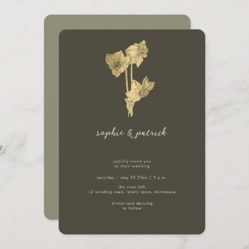Script Calligraphy Daffodil Gold Minimal Wedding Invitation