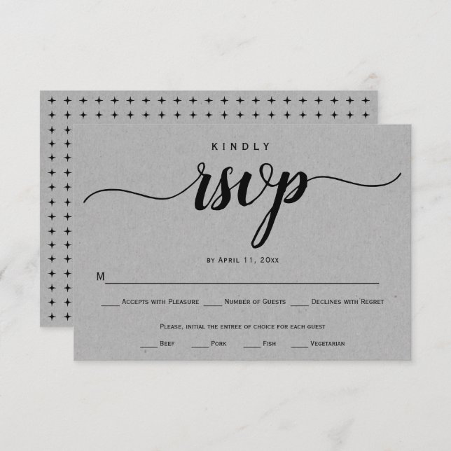 Script calligraphy gray kraft paper rustic wedding RSVP card (Front/Back)