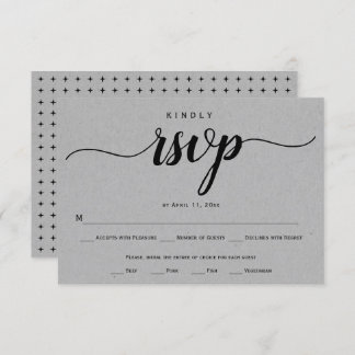 Script calligraphy gray kraft paper rustic wedding RSVP card