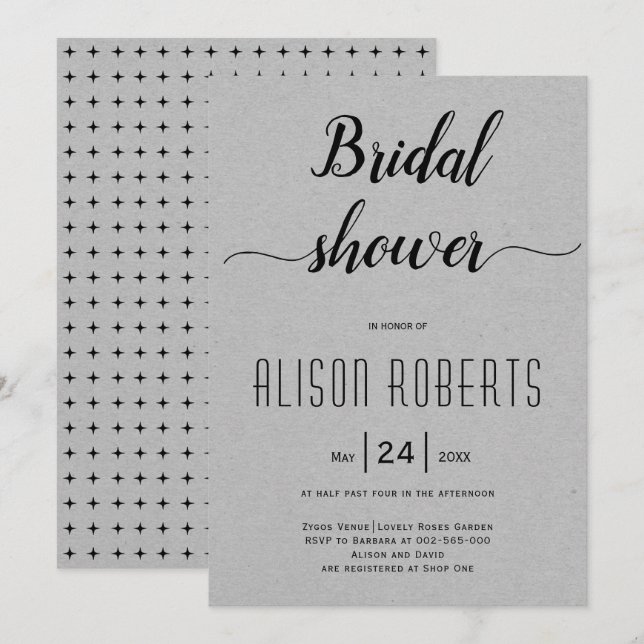 Script calligraphy gray wedding bridal shower invitation (Front/Back)
