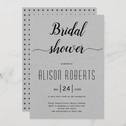 Script calligraphy gray wedding bridal shower invitation