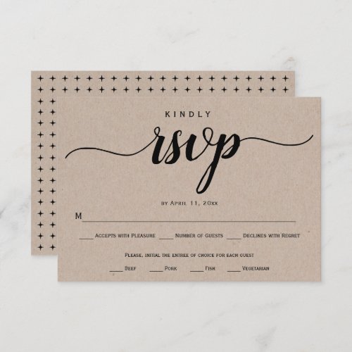 Script calligraphy kraft paper rustic wedding RSVP card
