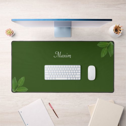 Script Calligraphy  Laurel Leaves on Forest Green Desk Mat