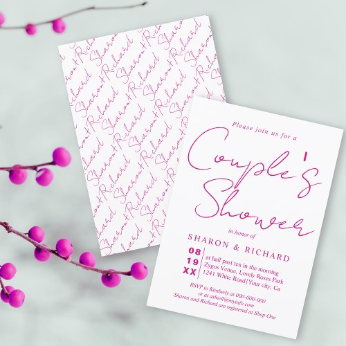 Script calligraphy magenta pink Couples shower Invitation