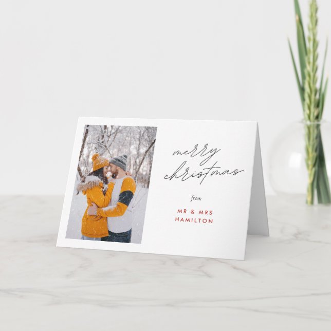 Script Calligraphy Merry Christmas Photo Holiday Card (Front)