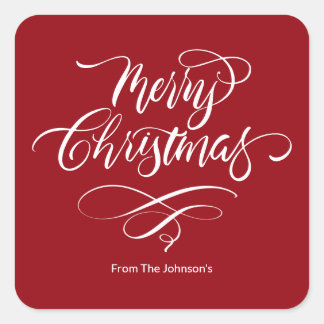 Script Calligraphy Merry Christmas Square Sticker