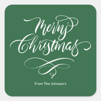 Script Calligraphy Merry Christmas Square Sticker