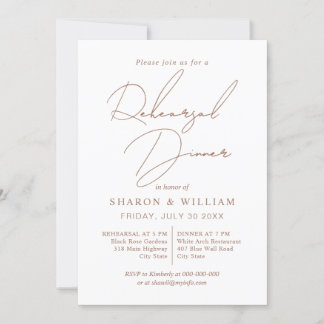 Script calligraphy mocha, white Rehearsal Dinner Invitation