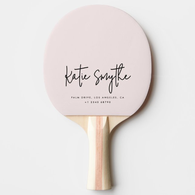 Script Calligraphy Name Minimalist Blush Pink Ping Pong Paddle (Front)