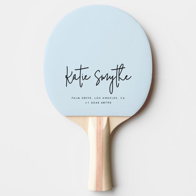 Script Calligraphy Name Minimalist Light Blue Ping Pong Paddle (Front)