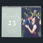 Script Calligraphy Newly Wed Photo Calendar | Sage<br><div class="desc">Modern Script Calligraphy Newly Wed Photo Calendar | Sage</div>