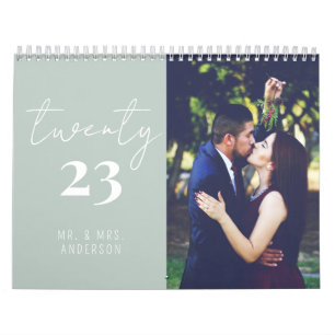 Script Calligraphy Newly Wed Photo Calendar Sage