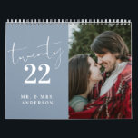 Script Calligraphy Newly Wed Photo Dusty Blue Calendar<br><div class="desc">Modern Script Calligraphy Newly Wed Photo Dusty Blue Calendar</div>