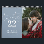 Script Calligraphy Newly Wed Photo Dusty Blue Calendar<br><div class="desc">Modern Script Calligraphy Newly Wed Photo Dusty Blue Calendar</div>