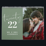 Script Calligraphy Newly Wed Photo Sage Green Calendar<br><div class="desc">Modern Script Calligraphy Newly Wed Photo Sage Green Calendar</div>