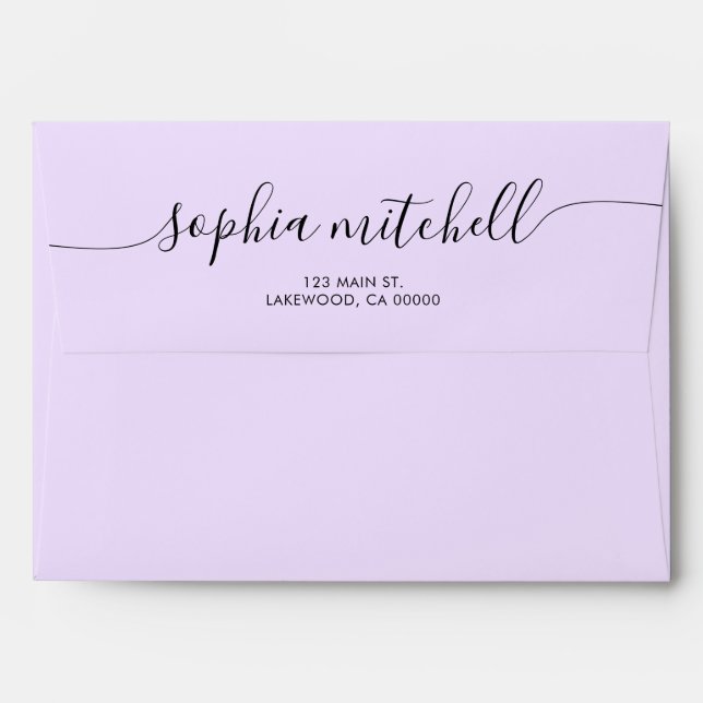 Script Calligraphy Pastel Purple Envelope (Back (Top Flap))