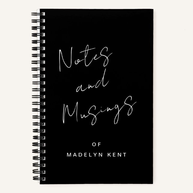 Script Calligraphy Personalized Black & White Notebook (Front)