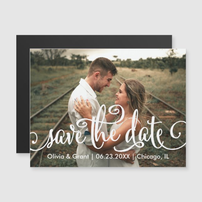 Script Calligraphy Photo Save Date Magnet (Front/Back)