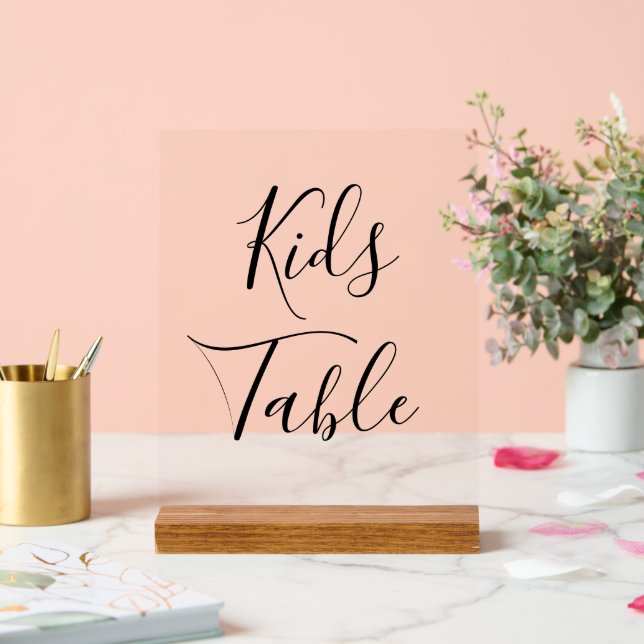 Script Calligraphy Reserved Kids Table Wedding Acrylic Sign (Wedding)