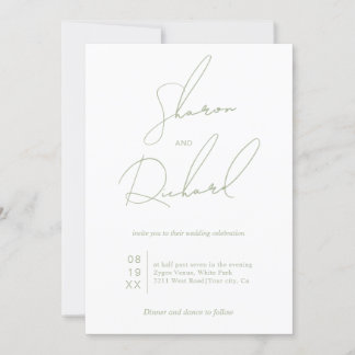Script calligraphy sage green minimalist wedding invitation